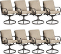 MELLCOM Patio Swivel Chair Set of 8, Heavy Duty Outdoor Dining Chairs with Thickened Cushions, Metal Patio Chairs Gentle Rocker for Outside, Garden Lawn & Porch, Backyard, Khaki