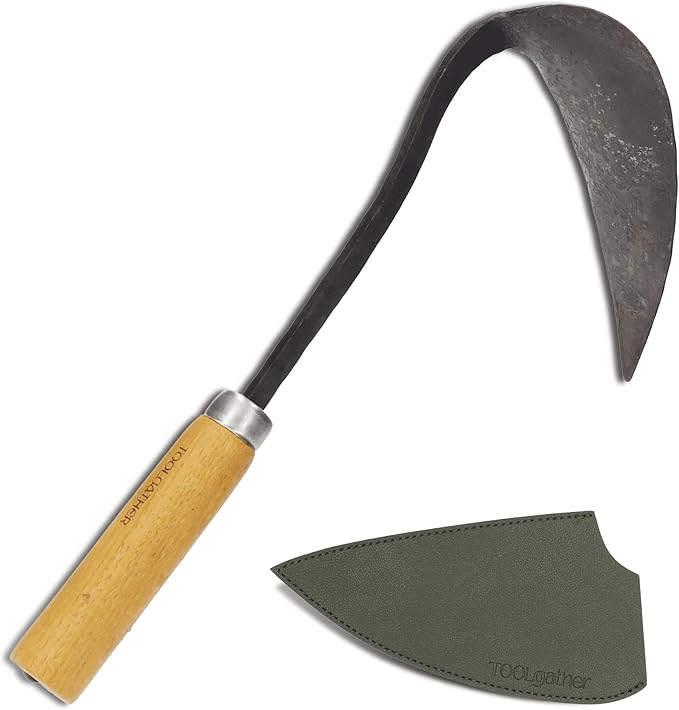 Original Homi Hand Hoe Left-Handed - Traditional Handmade Korean Garden Tool for Weeding Digging & Planting with Forged Steel & Chestnut and Acacia Wood Handle