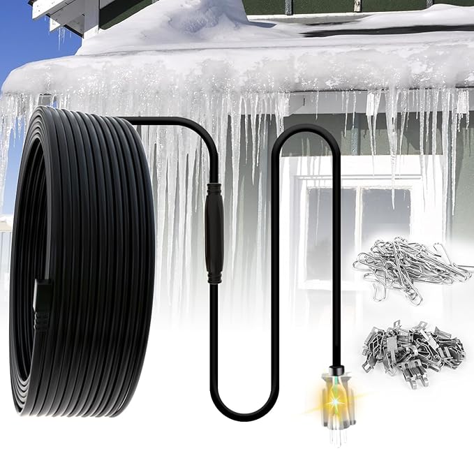 TDRD 30 feet Roof & Gutter Snow De-Icing Kit, 5W/ft Heat Tape for Roof and Gutters Ice Dam Prevention with 6 ft Power Cold