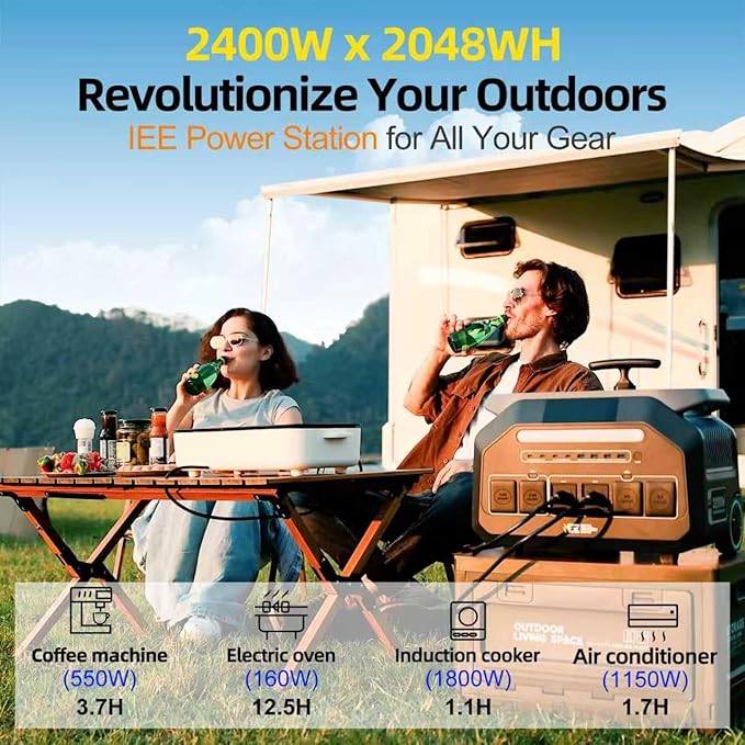 IEE P2400 Solar Generator with 1x500W Solar Panel,2400W AC Outlet(Peak 5000W) Power Station,1800W 1.2H Fast Charge,2048WH Lifepo4 Battery,Below 30DB,5-8MS EPS,Power Generator for Home Backup,RV.