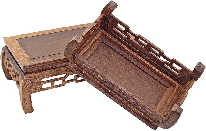 GOLDY&WENDY Rectangular Wooden Display Stand Solid Chicken Wing (Ji Chi) Wood Ornaments Base Flower Bonsai Pedestal Furniture Decoration