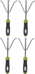 Garden Guru Hand Cultivator - Stainless Steel Hand Rake Soil Tiller with Ergonomic Handle, Great for Gardening, Cultivating, Loosening and Weeding (4 Pack)