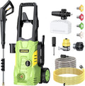 Electric High Pressure Washer - Portable Washer with 23 FT Water Outlet & 6.6 FT Inlet Hose, Steel Spray Wand, Foam-Adjustable Cannon, 4 Nozzle Set, Cleans Car/Patio/Fence/Window, 3800PSI 2.4GPM