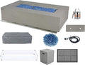 Elementi+ | Bundle Meteora Gas Fire Pit Cast Concrete 56" Rectangular Fire Table, Outdoor Fire Pit Electronic Ignition | Canvas Cover, Fire Glass and Burner Lid Included | Light Gray | Propane Gas