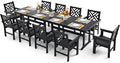 12 Piece HDPE Outdoor Dining Set for 10, Patio HDPE Furniture Set with 2 Table and Umbrella Hole, Outdoor Table and Chairs for Garden, Poolside, Backyard, Deck