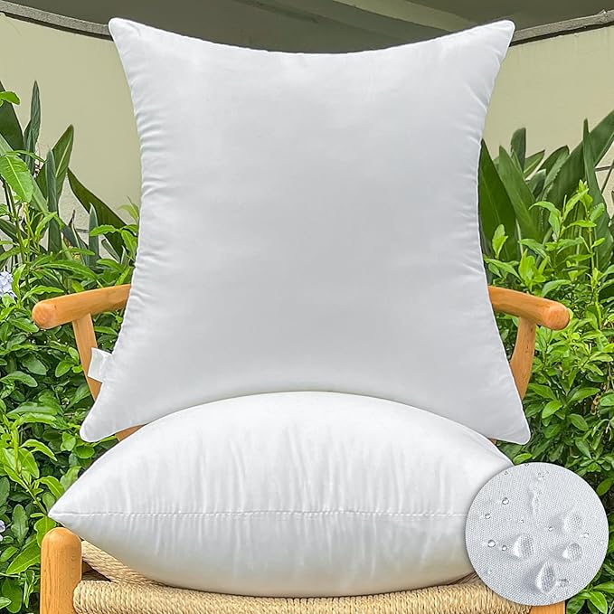 20x20 Inch Outdoor Throw Pillow Inserts, Pack of 2 - Premium Water-Resistant Decorative Pillows Stuffer for Patio Furniture,Sofas,Chairs &Porch Swing - White