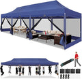 COBIZI 10x30 Heavy Duty Pop Up Canopy with 8 Mosquito Netting Wall, Easy Set Up Commercial Gazebo Party Tent, Outdoor Instant Screen Canopy for Backyard, Patio, Garden, Dark Blue