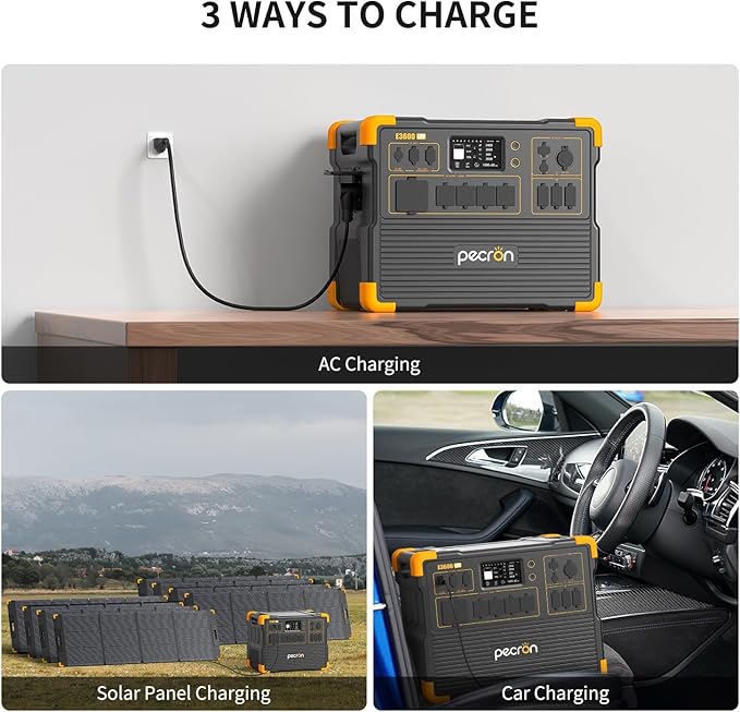 pecron Solar Generator E3600LFP 3072Wh with 8x300W Solar Panels, 5x3600W AC Outlets Portable Power Station, LiFePO4 Battery Backup Expanded to 15.36KWh, Power Station for Home Use, RV, Camping, CPAP
