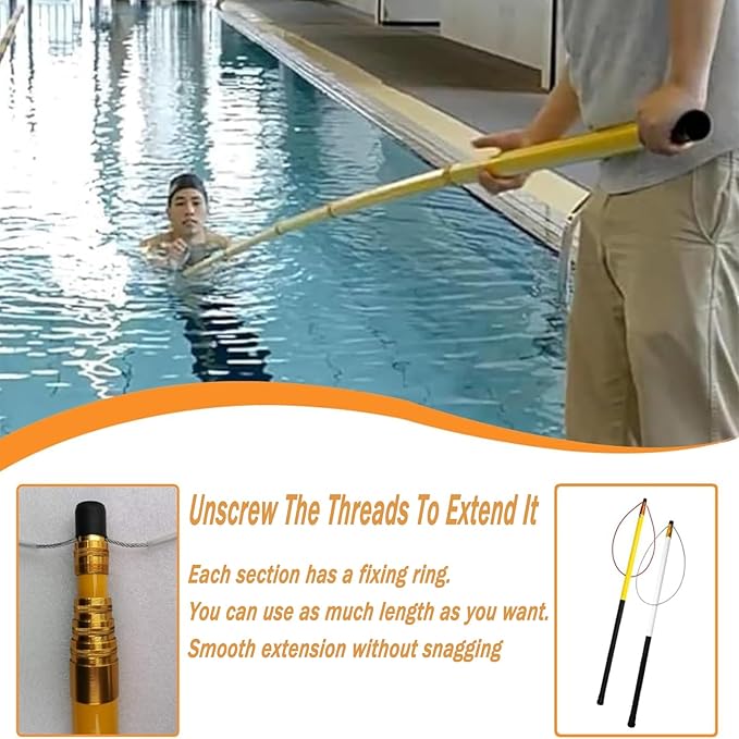 Telescopic Pool Rescue Hook with Pole, 16ft-30ft Adjustable Heavy Duty Pool Pole, Fibreglass Safety Hook Pools, Specialised Emergency Rescue Equipment for Drowning Victims (L:650cm/21.3ft)