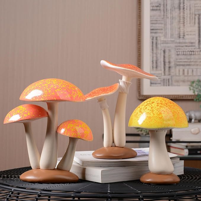 SEINHIJO Mushroom Decor Sculpture Garden Gifts Statue Outdoor Fairy Figurine Modern Patio Arts Polyresin 7.9inch