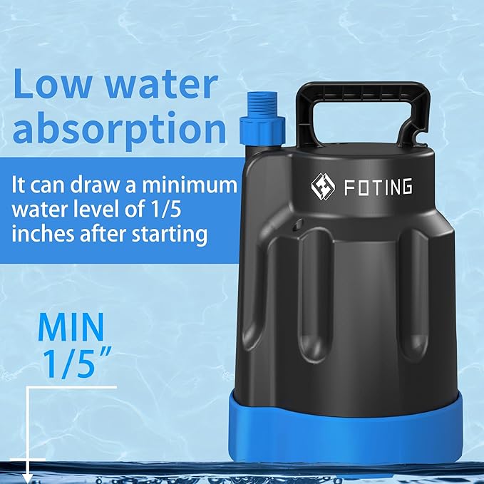 Submersible Water Pump 1/2HP Electric Utility Pump, 1860GPH Sump Pump Submersible Thermoplastic for Swimming Pool Garden Pond Basement Draining with 25ft Long Power Cord