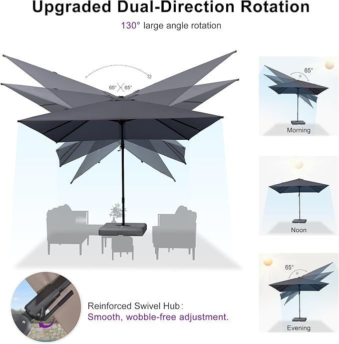 PURPLE LEAF 8' X 8' Left-Right Tilting Outdoor Patio Umbrella Swivel Offset Cantilever Rectangle Aluminum Umbrella with UV Resistant Heavy Duty for Deck Pool Patio Backyard, Graphite Grey