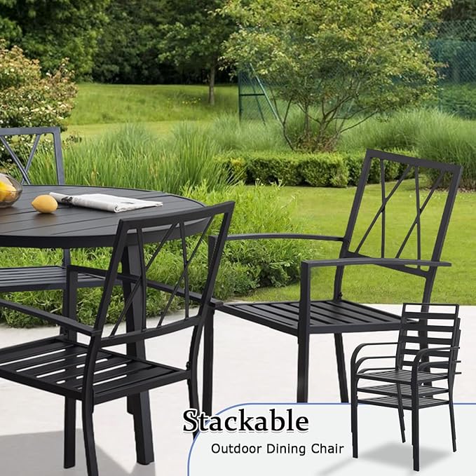 Outdoor Dining Chairs Set of 6, Aluminum Frame Stackable Patio Dining Chairs with Armrest, Wrought Iron Patio Bistro Chairs for Lawn, Backyard, Garden, Porch