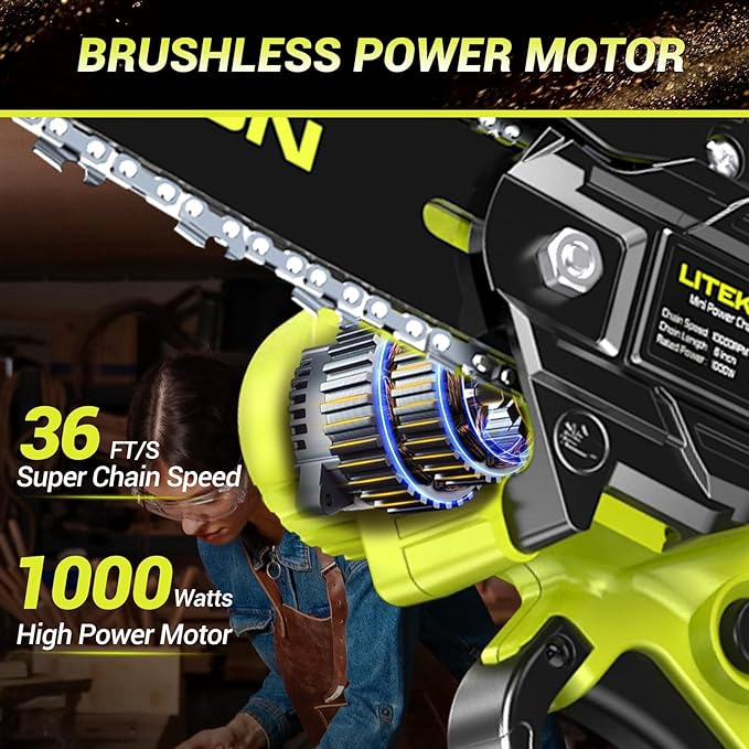 Mini Chainsaw Cordless with 2000mAh Battery & Quick Charger & 2 Chains - 2025 Best 6Inch Electric Chain Saw with Auto-Oil System, Brushles High Power Motor - Perfect for Gifts
