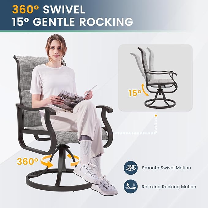 Amopatio Padded Patio Swivel Chairs Set of 8, Outdoor Dining Chairs with Ultra Soft Textilene High Back Seat & Metal Rocker Frame, for Backyard Deck Lawn Garden, Light Gray