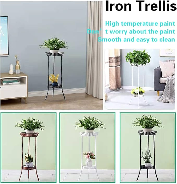 YANMENG Metal Iron Tall Plant Stand Indoor Outdoor, Sturdy Planter Stand, Corner Display Shelf, Weight Capacity 50 lbs(32in, White)