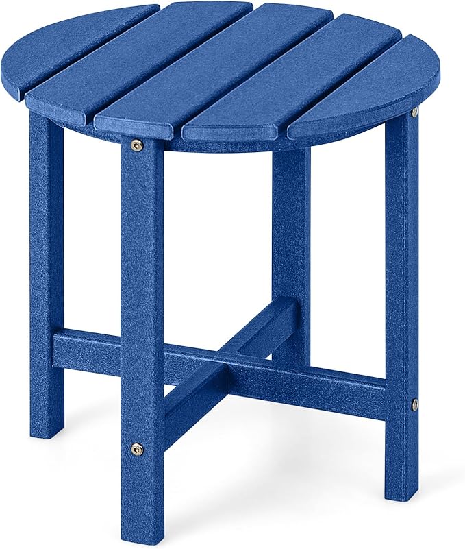Tangkula Round Outdoor Side Table, 18 Inch Weather Resistant HDPE Adirondack Table, Outdoor Indoor Chairside End Tables, Patio Side Table for Lawn Garden Balcony Backyard, Easy Assembly (1, Navy)