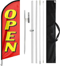 Open Flags for Business, 11FT Windless Flag With Aluminum Alloy Flagpole Kit, Stainless Steel Ground Stake, Portable Bag, Swooper Banner for Commercial Flags