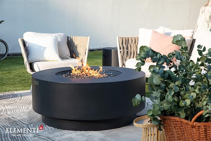 AMS Fireplace | Elementi Plus | Nimes | Round Dark Gray Concrete Natural Gas Fire Table Pit (Natural Gas)