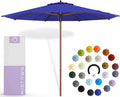 Midtown Umbrellas The Wooden 10 Feet Patio Umbrella With Terylast Midnight (Royal Blue) Polyester Fabric - Aluminum Frame Market Umbrella For Backyard, Deck, Garden, Pool - Wooden Pole