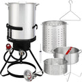 30 Qt Round Turkey Deep Fryer & 10 Qt Fish Fryers,Gas Propane Turkeys Fryer Set,Aluminum Seafood Boil Pot,Turkey Deep Fryers Set,with Propane Gas Burner,for Crab Lobster Shrimp Boiling (Silver)