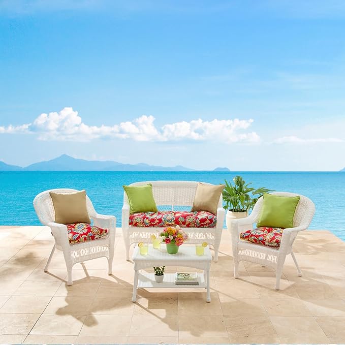 BrylaneHome Tufted Bench Cushion - 45.5" L x 19" W x 3" H- Patio & Outdoor - Water, Stain & Fade Resistant - Poppy Stripe