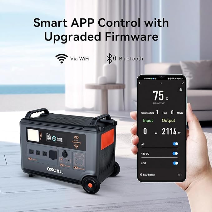 OSCAL Promax6000 Solar Generator with 1x400W Solar Panel,6000W(Peak 7200w),120V/240V Dual Voltage Portable Power Station,3600WH Lifepo4 Battery 14 Outlets,2200W 1.96H Fast Charge,for Home Backup,RV.
