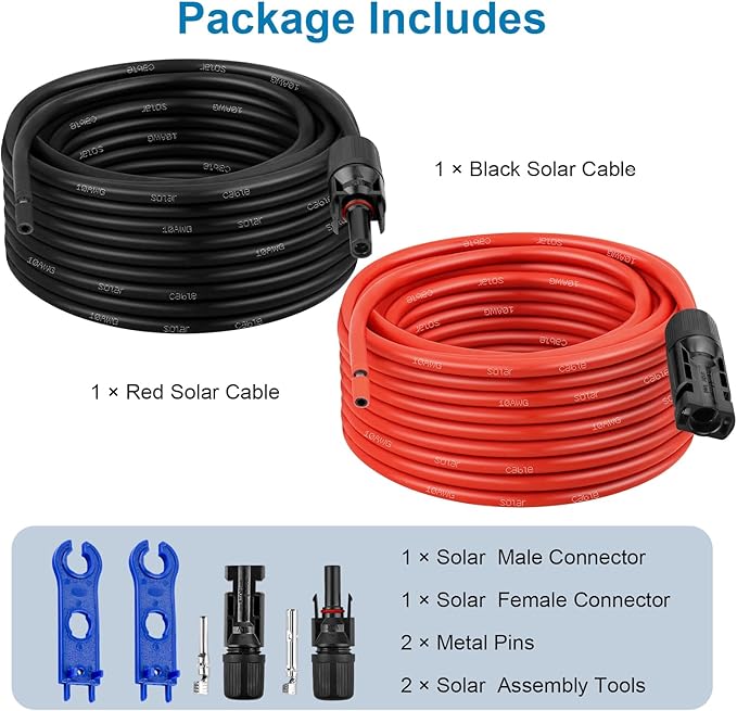 Solar Panel Cable 30FT 10AWG with Extra Solar Panel Connector