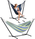 SUNCREAT 2-in-1 Convertible Backyard Fabric Hammock with Stand, Large Hammocks for Outside, Patent Pending, Light Green Stripes