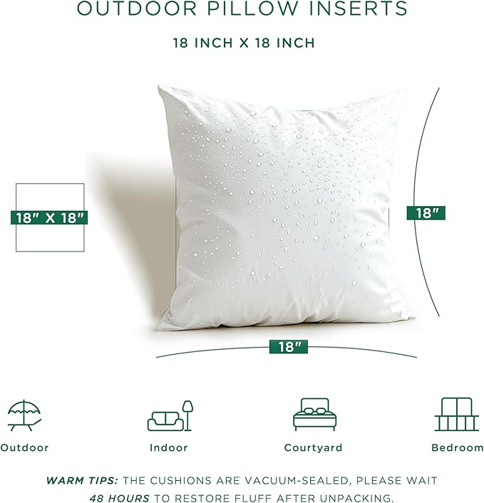 Codi 18x18 Outdoor Pillow Inserts Set of 2, Throw Pillows Waterproof for Patio Furniture