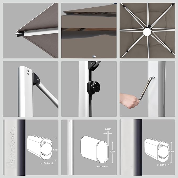 EliteShade USA APOLLO 3-Tier 10x10FT Full Aluminum Cantilever Patio Umbrella for Outdoor restaurant Garden Courtyard Deck Pool and Marketing with Light (No battery),Black