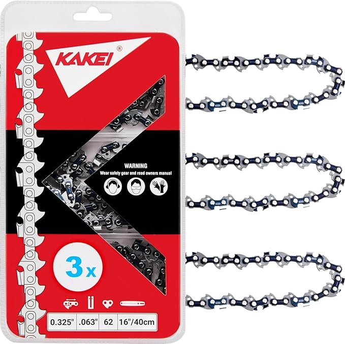 KAKEI Stihl Chainsaw Chain 16 Inch .325" Pitch .063" Gauge 62 Drive Links- 26RM3 62 Fits STIHL 025, MS250, MS251 and More- 36890050062, L62 (3 Chains) - Micro Chisel
