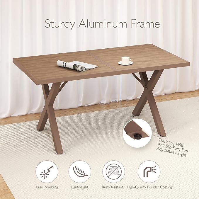 5 Pieces Aluminum Outdoor Dinning Set Featuring 1 Tables and 4 Ratten Chairs Waterproof and Rust-Proof Courtyard Style Table Garden/Balcony/Poolside, Light Brown 5Pcs