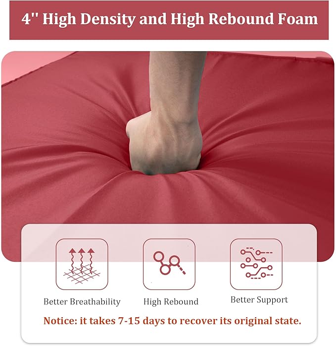 80 x 26in Chaise Lounge Cushions Outdoor Furniture Set of 2 Patio Pool Lounge Chair Cushions 4'' Waterproof Outdoor Double Weather Resistant Detachable Chaise Cushion(Burgundy)