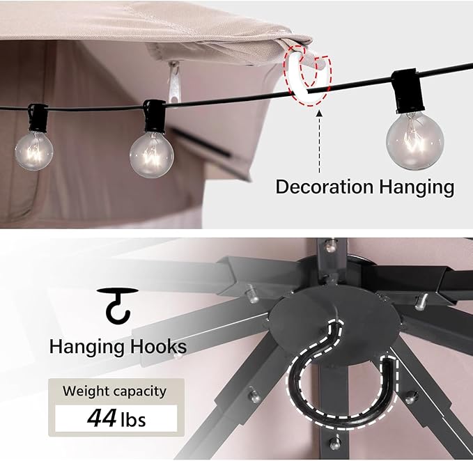 LAUSAINT HOME Outdoor Patio Gazebo 12'x12' with Expansion Bolts, Heavy Duty Party Tent & Shelter with Double Roofs, Mosquito Nettings and Privacy Screens for Backyard, Garden, Lawn, Champagne Khaki