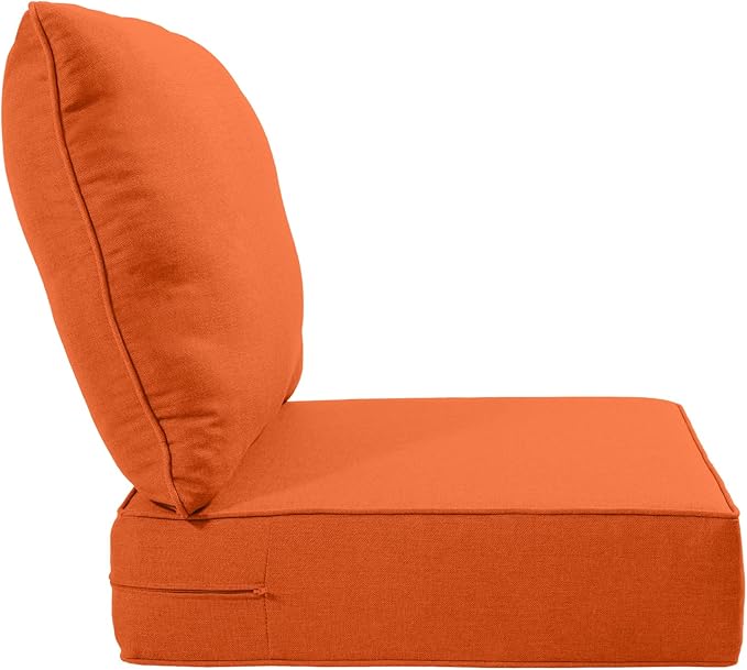 Luxury 24x24x6 Inch Outdoor Deep Seat Cushions Set of 6 - Comfortable Patio Zipper Chair Cushion for Outside Sets Wicker Dining Rocking Swivel Chairs Loveseat Couch Sectional Sofa - Orange