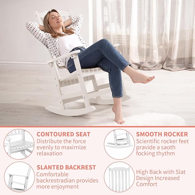 Outdoor Rocking Chairs Set of 4, Oversized All Weather High Back Porch Rocker, Patio Rockers for Outside