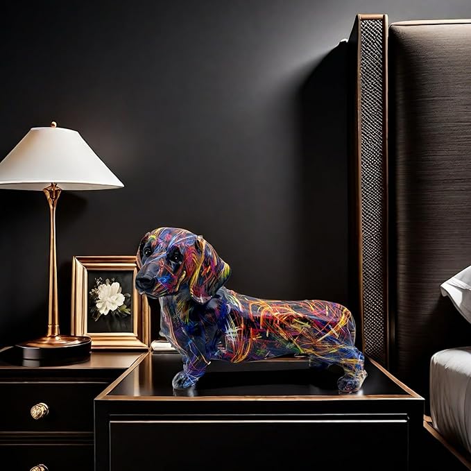 FUNSXBUG Colorful Dachshund Dog Statue Art Figurines Sculpture Collectibles Home Office Desktop Decor Outdoor Garden Display Decoration (Dachshund Dog 2)