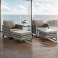 Wicker Outdoor Patio Furniture Set - 5 Piece Patio Conversation Set with 2 Wicker Armrest Chairs,2 Rattan Ottoman and 1 Metal Side Table for Outside Porch Deck Backyard Garden(Mixed Grey/Grey)