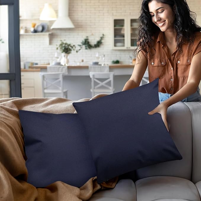 Covers & All Premium Square Throw Pillow Inserts with Covers Set of 4, 14 x 14 Inches Navy Blue, Decorative Cushions for Couch Sofa Home Decor Office Travel UV Resistant Waterproof Soft Cushions