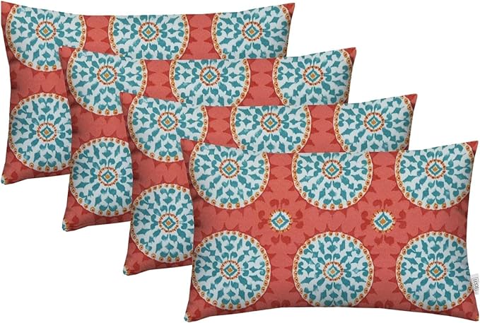 RSH DECOR: Lumbar Throw Pillows Set of 4 | 20” x 12" | All-Weather Spun Fabric | Water and Fade-Resistant | Outdoor Support Pillows for Patio Furniture | Watermelon Sundial