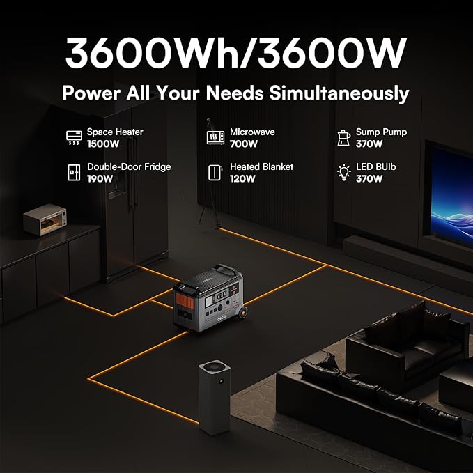 OSCAL Total 7200Wh Power Station PowerMax 3600 with BP3600 Expansion Battery, Expand Capacity from 3600Wh to 7200Wh, Solar Generator for Home Backup, Emergency, Outdoor Camping