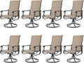 Amopatio Patio Swivel Chairs Set of 8, Outdoor Swivel Rocker Dining Chairs with All Weather Textilene High Back & Metal Frame, for Backyard Deck Lawn Garden, Brown