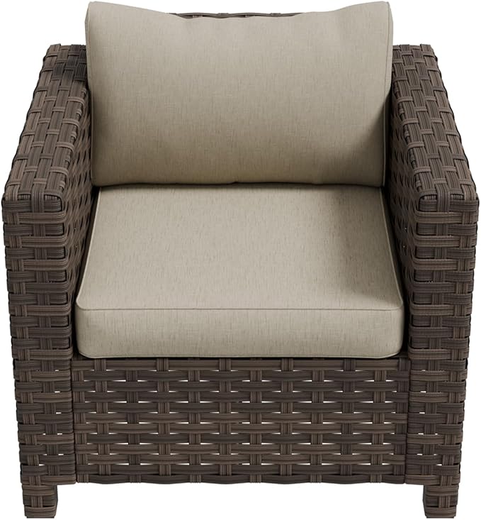 COOS BAY Lanai Chic Outdoor Chair, Deep Seating Patio Chair, Modern Outdoor Armchair, 1 Piece, Brown/Beige