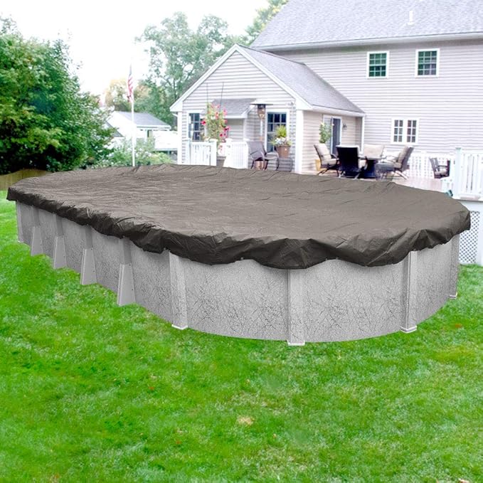 Robelle 10 x 15 ft Extra Heavy Duty Magnesium Winter Oval Pool Cover for Above Ground Pools, 4 ft Overlap (14 x 19 ft Cover Size), Solid 10 x 10 Scrim, 2.91 oz/yd2, 12-Year Warranty, Style: 591015-4A
