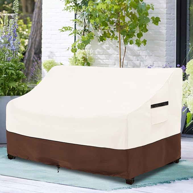Patio Sofa Covers,100% Waterproof 3-Seater Outdoor Loveseat/Bench Cover,Patio Furniture Covers,85" Wx 38" Dx 35" H,Beige&Brown