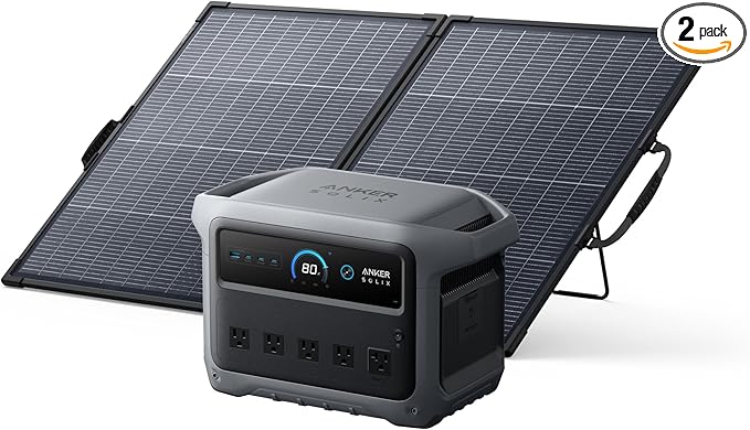 Anker SOLIX C1000 Gen 2 Portable Power Station with 200W Bifacial Solar Panel, 2,000W (Peak 3,000W) Solar Generator, Full Charge in 49 Min, 1,024Wh LiFePO4 Battery