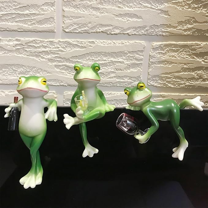 3 Pack Miniature Frog Figurines Decor Cute Resin Frog Statue Sculpture Garden Planter Pots Indoor Outdoor Patio Balcony Home Desk Lie Sit Stand