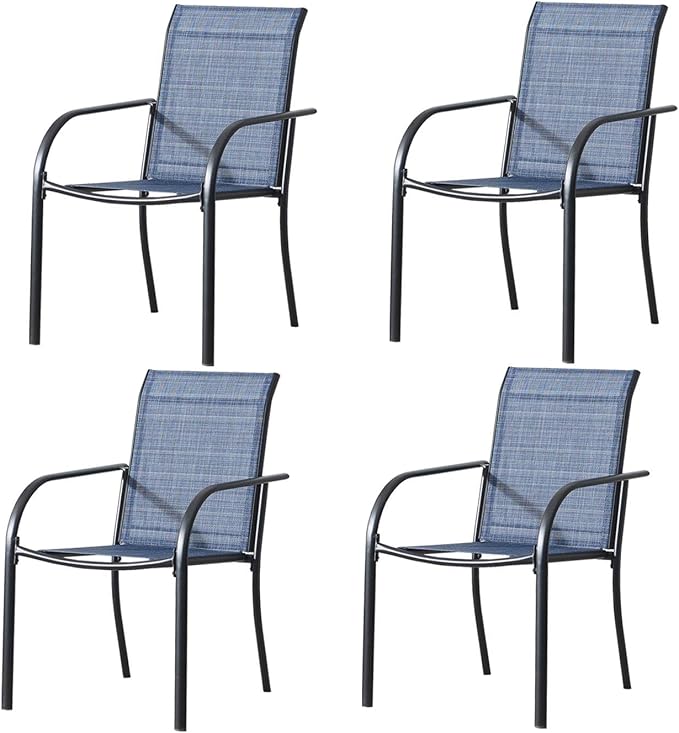 Patio Chairs Set of 4, Outdoor Dining Chairs with Breathable Textilene Fabric, Stackable Patio Chairs for Lawn, Garden, Backyard, Poolside, Blue
