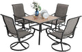 PHI VILLA 5 Piece Outdoor Patio Dining Set, Patio Table & Chair Set Clearance for 4 Person, 4 Swivel Dining Chairs & 1 Square Patio Table(1.57" Hole) for Lawn Garden Poolside